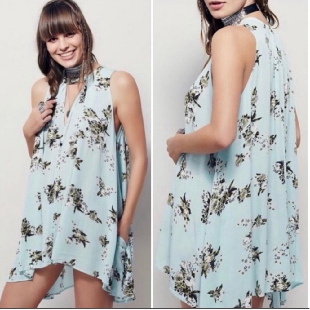 Free People Floral Swing Tunic Sleeveless Dress Key Hole Women’s Large